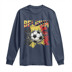 Belgium Belgian Flag Souvenir Belgie Long Sleeve Shirt Game Day Soccer Fans Football TS14 Navy Print Your Wear