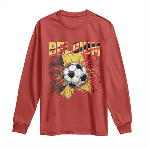Belgium Belgian Flag Souvenir Belgie Long Sleeve Shirt Game Day Soccer Fans Football TS14 Red Print Your Wear