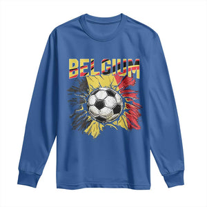 Belgium Belgian Flag Souvenir Belgie Long Sleeve Shirt Game Day Soccer Fans Football TS14 Royal Blue Print Your Wear