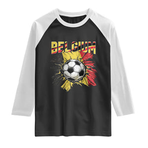 Belgium Belgian Flag Souvenir Belgie Raglan Shirt Game Day Soccer Fans Football TS14 Black White Print Your Wear