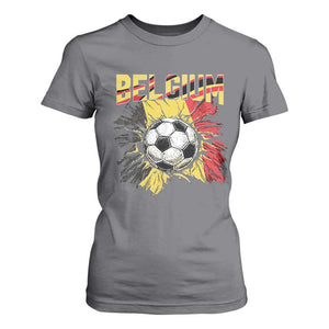 Belgium Belgian Flag Souvenir Belgie T Shirt For Women Game Day Soccer Fans Football TS14 Charcoal Print Your Wear