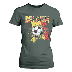 Belgium Belgian Flag Souvenir Belgie T Shirt For Women Game Day Soccer Fans Football TS14 Dark Forest Green Print Your Wear