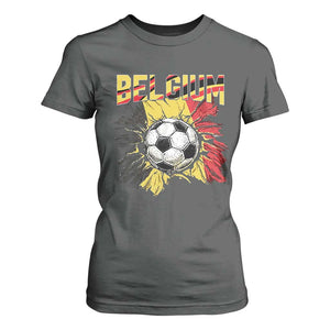Belgium Belgian Flag Souvenir Belgie T Shirt For Women Game Day Soccer Fans Football TS14 Dark Heather Print Your Wear