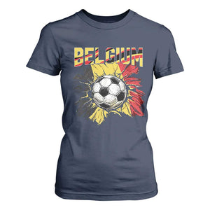 Belgium Belgian Flag Souvenir Belgie T Shirt For Women Game Day Soccer Fans Football TS14 Navy Print Your Wear