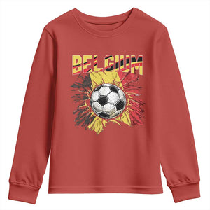 Belgium Belgian Flag Souvenir Belgie Youth Sweatshirt Game Day Soccer Fans Football TS14 Red Print Your Wear
