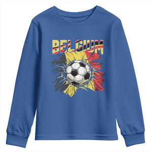 Belgium Belgian Flag Souvenir Belgie Youth Sweatshirt Game Day Soccer Fans Football TS14 Royal Blue Print Your Wear