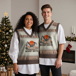 Arizona Roadrunner Bird Desert Landscape Cactus V-Neck Knit Sweater Vest TS14 Mocha Mousse Print Your Wear