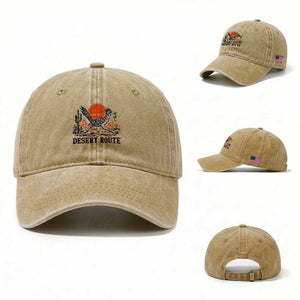 Arizona Roadrunner Bird Desert Landscape Cactus Washed Cotton Baseball Cap TS14 Washed Cap Universal Fit Khaki Print Your Wear