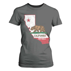 California Republic Cali Map Flag Distressed Style T Shirt For Women TS14 Dark Heather Print Your Wear