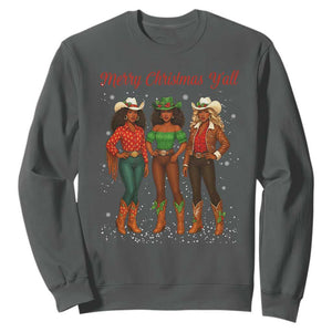 Black African American Cowgirl Christmas Sweatshirt Retro Western Howdy TS14 Dark Heather Print Your Wear