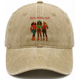 Black African American Cowgirl Christmas Washed Cotton Baseball Cap Retro Western Howdy TS14 Washed Cap Universal Fit Khaki Print Your Wear