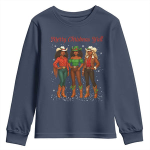 Black African American Cowgirl Christmas Youth Sweatshirt Retro Western Howdy TS14 Navy Print Your Wear