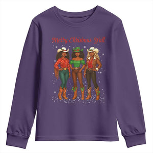 Black African American Cowgirl Christmas Youth Sweatshirt Retro Western Howdy TS14 Purple Print Your Wear