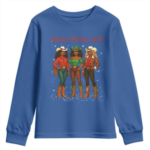 Black African American Cowgirl Christmas Youth Sweatshirt Retro Western Howdy TS14 Royal Blue Print Your Wear