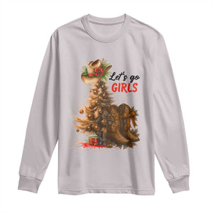 Christmas Cowgirl Boots Long Sleeve Shirt Western Cowboy Hat Howdy TS14 Ice Gray Print Your Wear