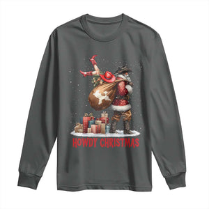 Cowboy Santa Christmas Long Sleeve Shirt Funny Western Xmas TS14 Dark Heather Print Your Wear