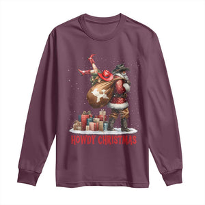 Cowboy Santa Christmas Long Sleeve Shirt Funny Western Xmas TS14 Maroon Print Your Wear