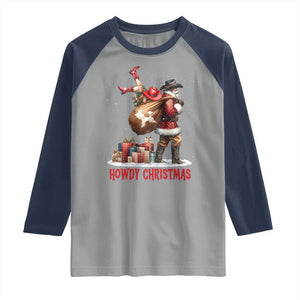 Cowboy Santa Christmas Raglan Shirt Funny Western Xmas TS14 Sport Gray Navy Print Your Wear