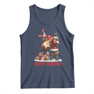 Cowboy Santa Christmas Tank Top Funny Western Xmas TS14 Navy Print Your Wear