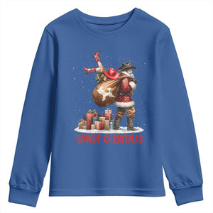 Cowboy Santa Christmas Youth Sweatshirt Funny Western Xmas TS14 Royal Blue Print Your Wear