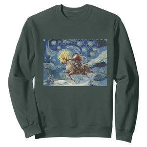 Cowboy Santa Starry Night Christmas Sweatshirt TS14 Dark Forest Green Print Your Wear