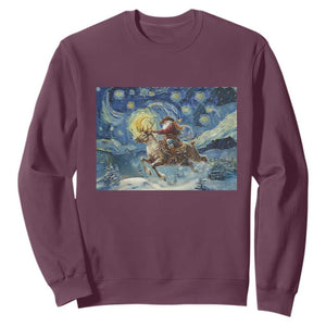 Cowboy Santa Starry Night Christmas Sweatshirt TS14 Maroon Print Your Wear