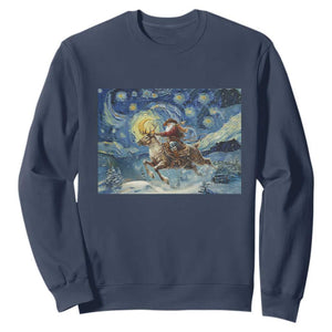 Cowboy Santa Starry Night Christmas Sweatshirt TS14 Navy Print Your Wear
