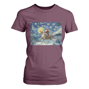 Cowboy Santa Starry Night Christmas T Shirt For Women TS14 Maroon Print Your Wear