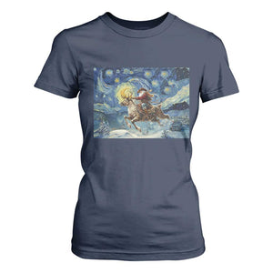 Cowboy Santa Starry Night Christmas T Shirt For Women TS14 Navy Print Your Wear