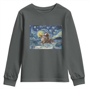 Cowboy Santa Starry Night Christmas Youth Sweatshirt TS14 Dark Heather Print Your Wear