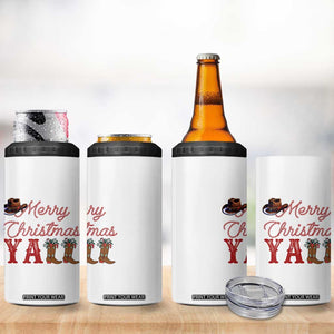 Western Cowboy Howdy 4 in 1 Can Cooler Tumbler Merry Christmas Yall Cowgirl Boots Hat - Print Your Wear