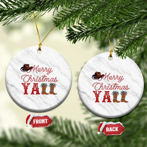 Western Cowboy Howdy Ceramic Ornament Merry Christmas Yall Cowgirl Boots Hat - Print Your Wear