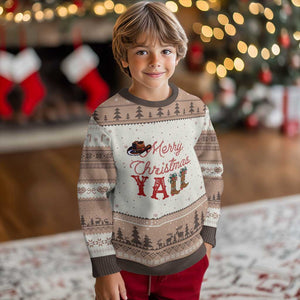 Western Cowboy Howdy Ugly Christmas Sweater Merry Xmas Yall Cowgirl Boots Hat TS14 Mocha Mousse Print Your Wear