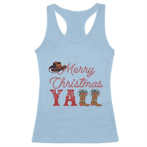 Western Cowboy Howdy Racerback Tank Top Merry Christmas Yall Cowgirl Boots Hat TS14 Light Blue Print Your Wear