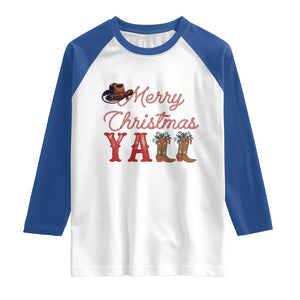 Western Cowboy Howdy Raglan Shirt Merry Christmas Yall Cowgirl Boots Hat TS14 White Royal Print Your Wear