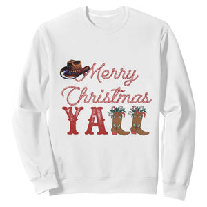 Western Cowboy Howdy Sweatshirt Merry Christmas Yall Cowgirl Boots Hat TS14 White Print Your Wear