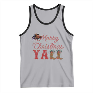 Western Cowboy Howdy Tank Top Merry Christmas Yall Cowgirl Boots Hat TS14 Athletic Heather Black Print Your Wear