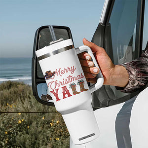 Western Cowboy Howdy Tumbler With Handle Merry Christmas Yall Cowgirl Boots Hat - Print Your Wear