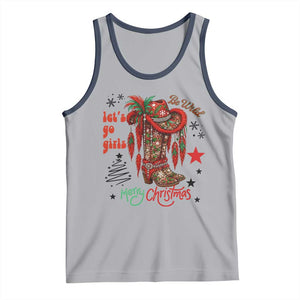 Let Us Go Girls Tank Top Christmas Cowgirl Boots TS14 Athletic Heather Navy Print Your Wear