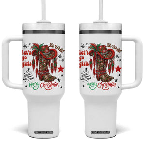 Let Us Go Girls Tumbler With Handle Christmas Cowgirl Boots - Print Your Wear