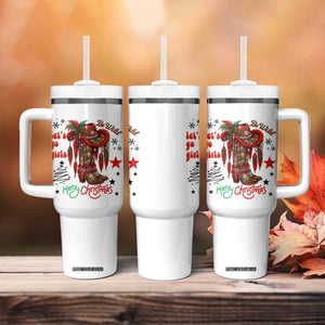Let Us Go Girls Tumbler With Handle Christmas Cowgirl Boots - Print Your Wear