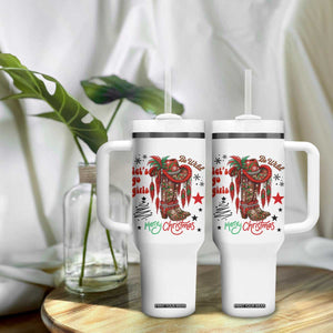Let Us Go Girls Tumbler With Handle Christmas Cowgirl Boots - Print Your Wear