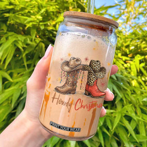 Howdy Christmas Glass Can Western Cowboy Boots Country - Print Your Wear
