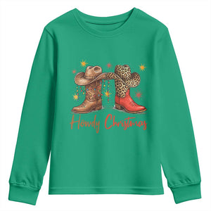 Howdy Christmas Youth Sweatshirt Western Cowboy Boots Country TS14 Irish Green Print Your Wear
