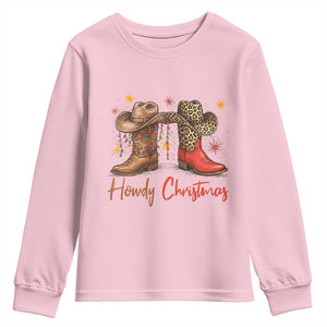 Howdy Christmas Youth Sweatshirt Western Cowboy Boots Country TS14 Light Pink Print Your Wear