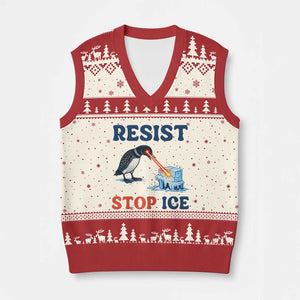 Stop ICE V-Neck Knit Sweater Vest Minnesota Resist Anti ICE Immigration Protest TS14 Beige Red Print Your Wear