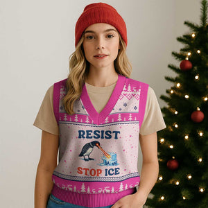 Stop ICE V-Neck Knit Sweater Vest Minnesota Resist Anti ICE Immigration Protest TS14 Hot Pink Print Your Wear