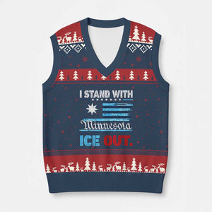 I Stand With Minnesota V-Neck Knit Sweater Vest Minnesota Flag Anti ICE Immigration Protest TS14 Navy Red Print Your Wear