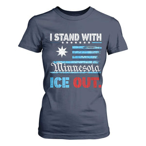 I Stand With Minnesota T Shirt For Women Minnesota Flag Anti ICE Immigration Protest TS14 Navy Print Your Wear