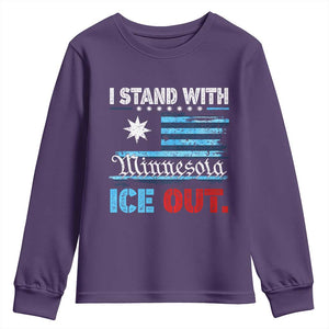I Stand With Minnesota Youth Sweatshirt Minnesota Flag Anti ICE Immigration Protest TS14 Purple Print Your Wear